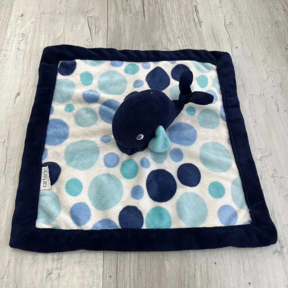 Carter's Blue Whale Security Blanket Navy Aqua Polka Dot Baby Lovey Replacement